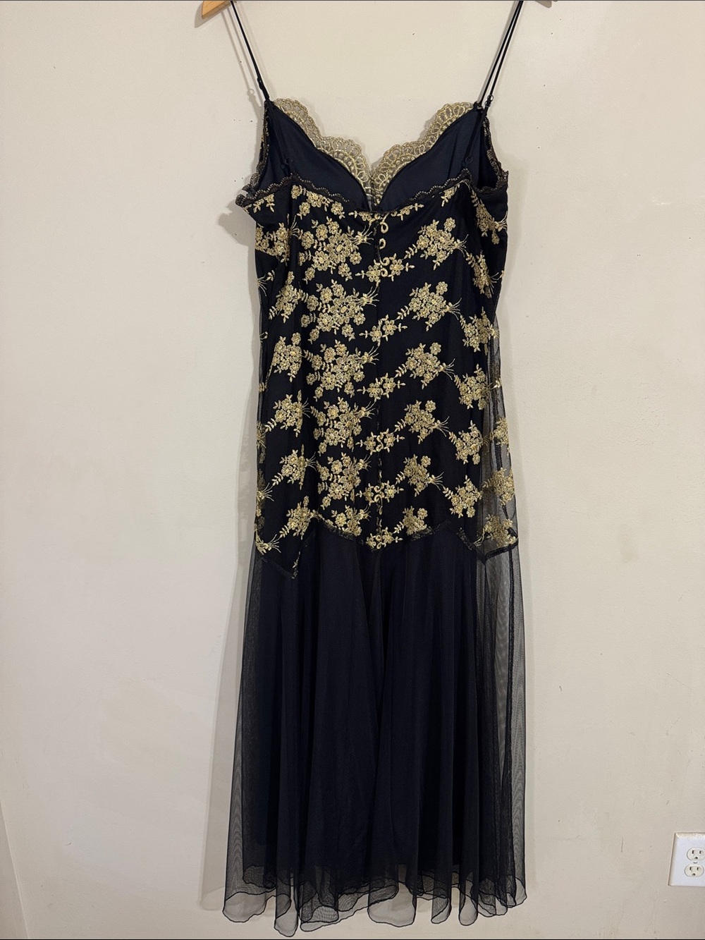 Y2K Betsey Johnson Evening Black & Gold Floral Lace Dress size 12 Whimsigoth - Picture 4 of 11